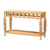 bali & pari Dolby Natural Rattan Console Table - Handwoven Wicker Accent Table with Openwork Design and Lower Shelf, Coastal Boho Style for Entryway or Living Room Baxton Studio restaurant furniture, hotel furniture, commercial furniture, wholesale living room furniture, wholesale console table, classic console table
